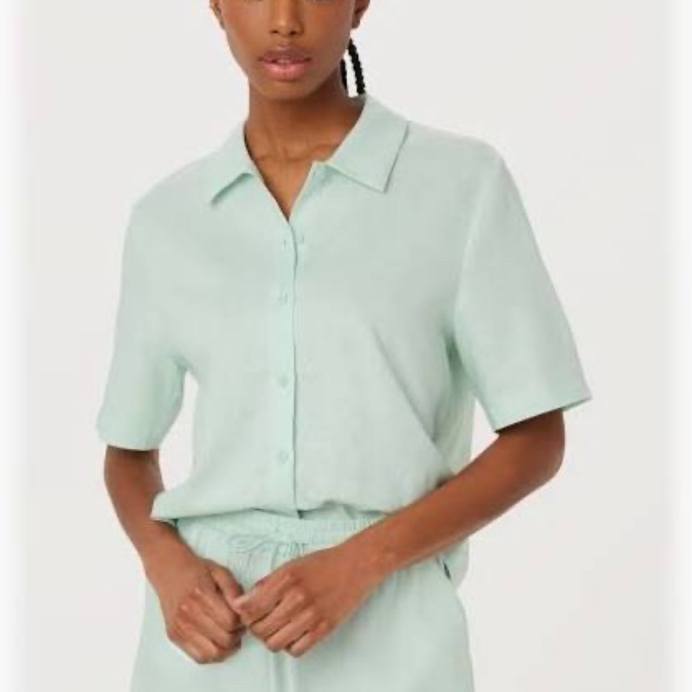 NWT Frank and Oak The Cropped Fluid Shirt Linen Blend Mint Seafoam Size Small